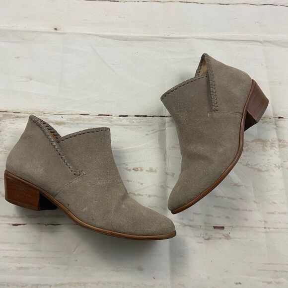 Jack Rogers Gray Suede Low Chunky Block Heeled Ankle Booties womens 7.5 - Picture 1 of 7